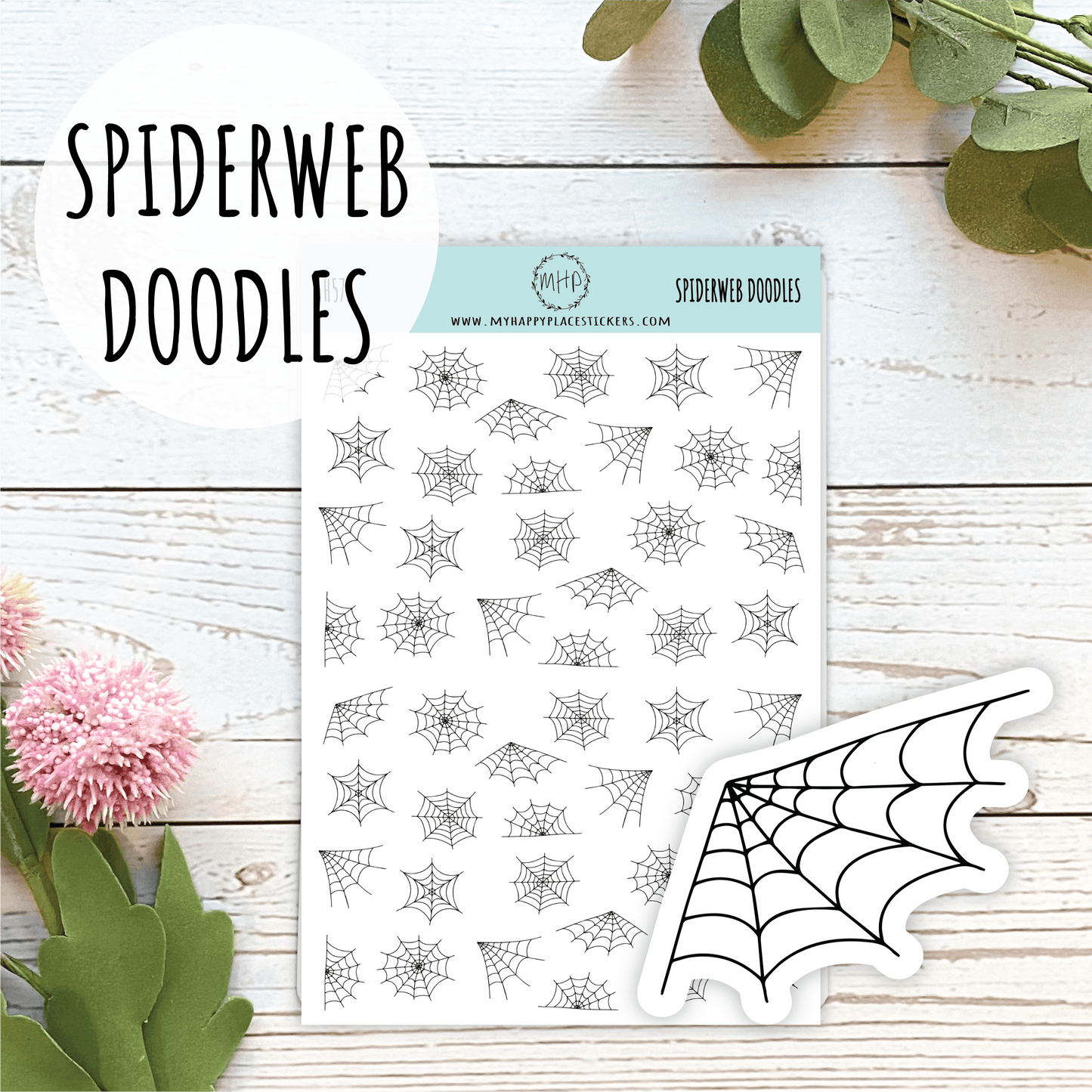 SPIDERWEB Decorative Stickers. Stickers for Planners, Bullet Journals, Calendars, and Scrapbooking. Gold, Silver & Rose Gold Foil || H572