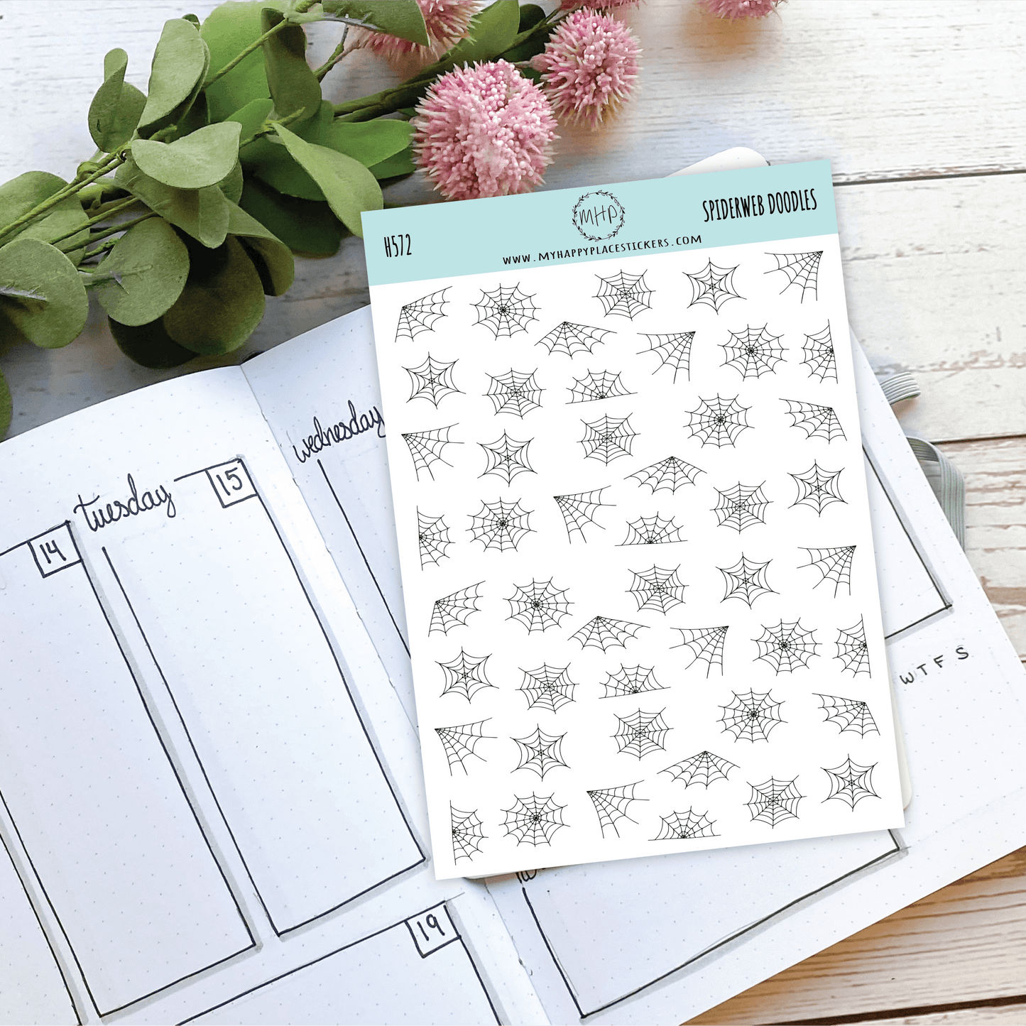 SPIDERWEB Decorative Stickers. Stickers for Planners, Bullet Journals, Calendars, and Scrapbooking. Gold, Silver & Rose Gold Foil || H572