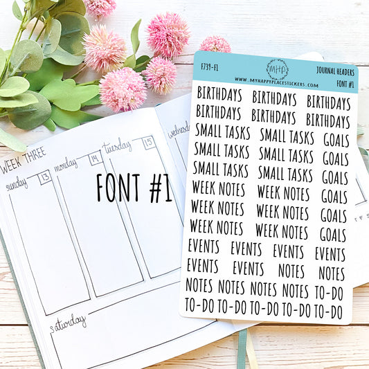 Journal Header Stickers for Bullet Journals. Journal Header Sticker for Teacher Planners and Homeschool Planner || F739