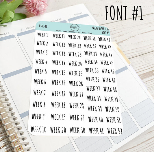 52 Weeks of the Year Stickers for Planners and Bullet Journals || H541