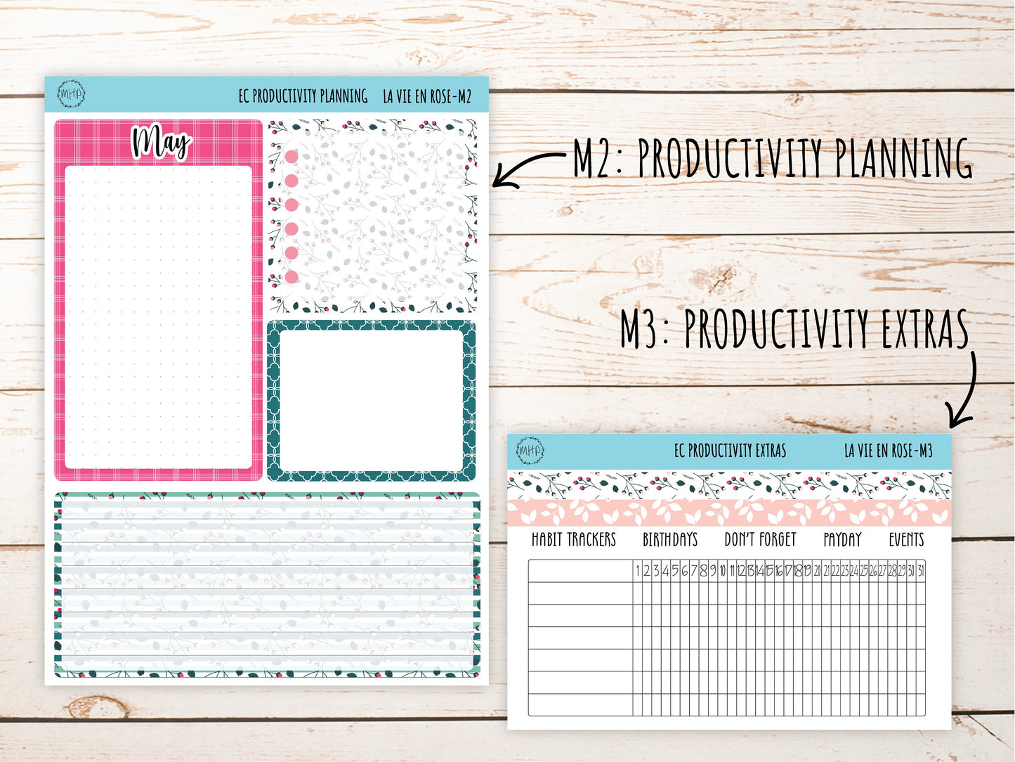 Erin Condren 7x9 Monthly Kit. MAY "La Vie En Rose" Planner Stickers || LVER-M