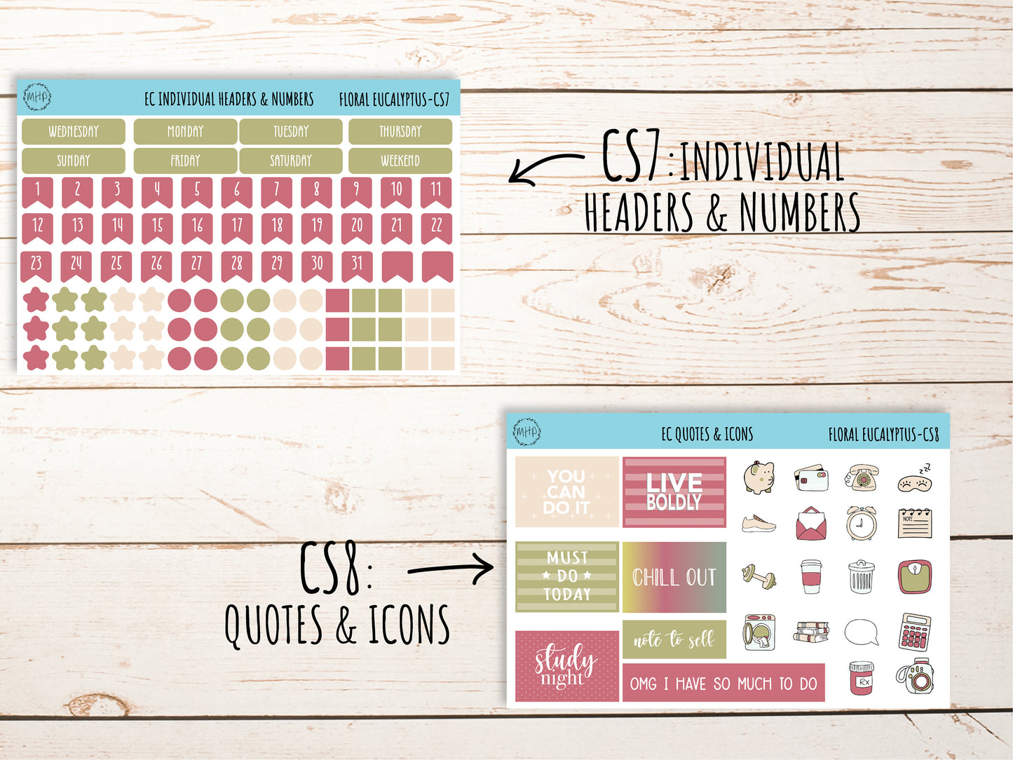 Stickers for 7x9 Erin Condren Planners. May "Floral Eucalyptus" || FE-CS