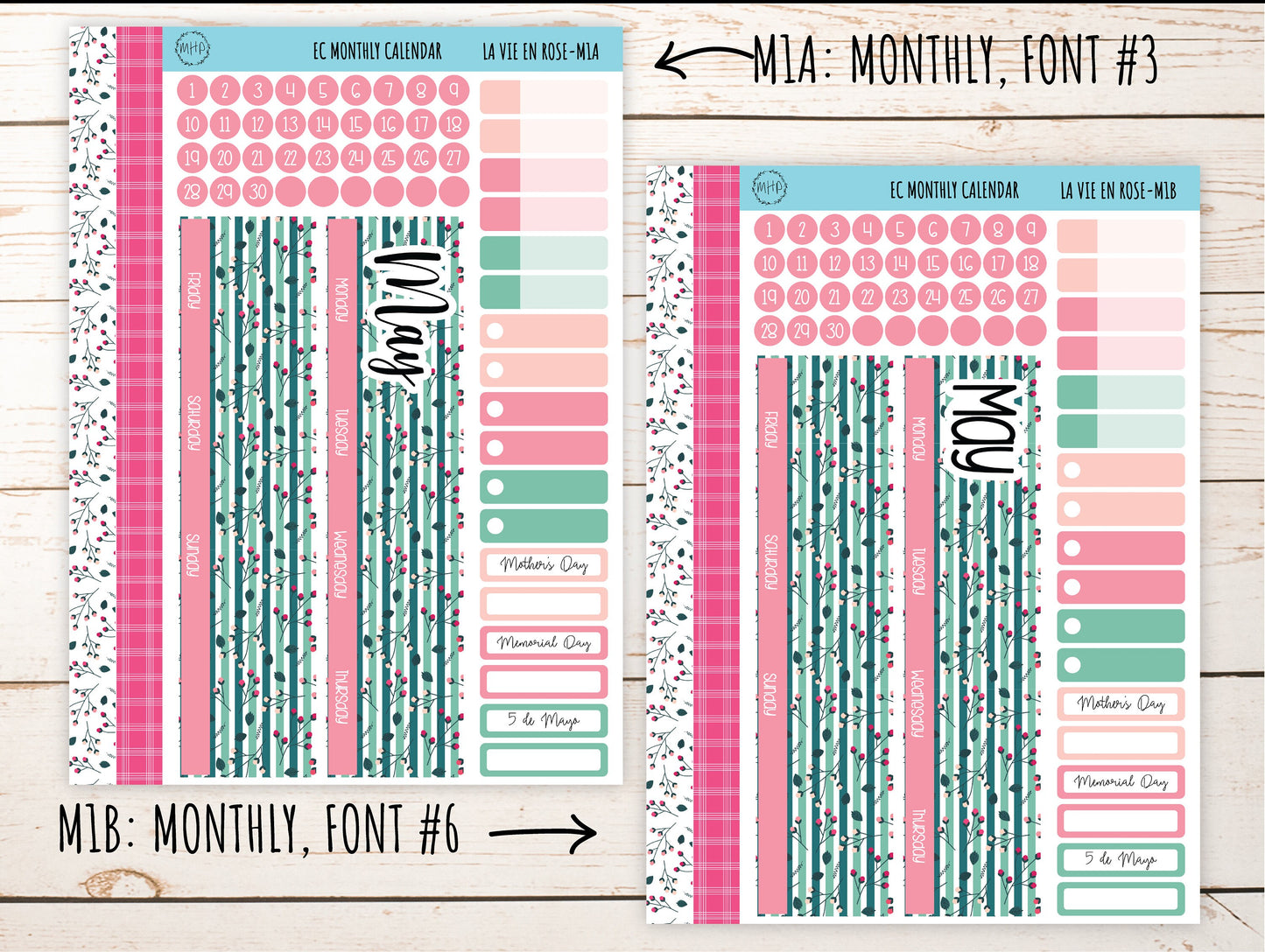 Erin Condren 7x9 Monthly Kit. MAY "La Vie En Rose" Planner Stickers || LVER-M