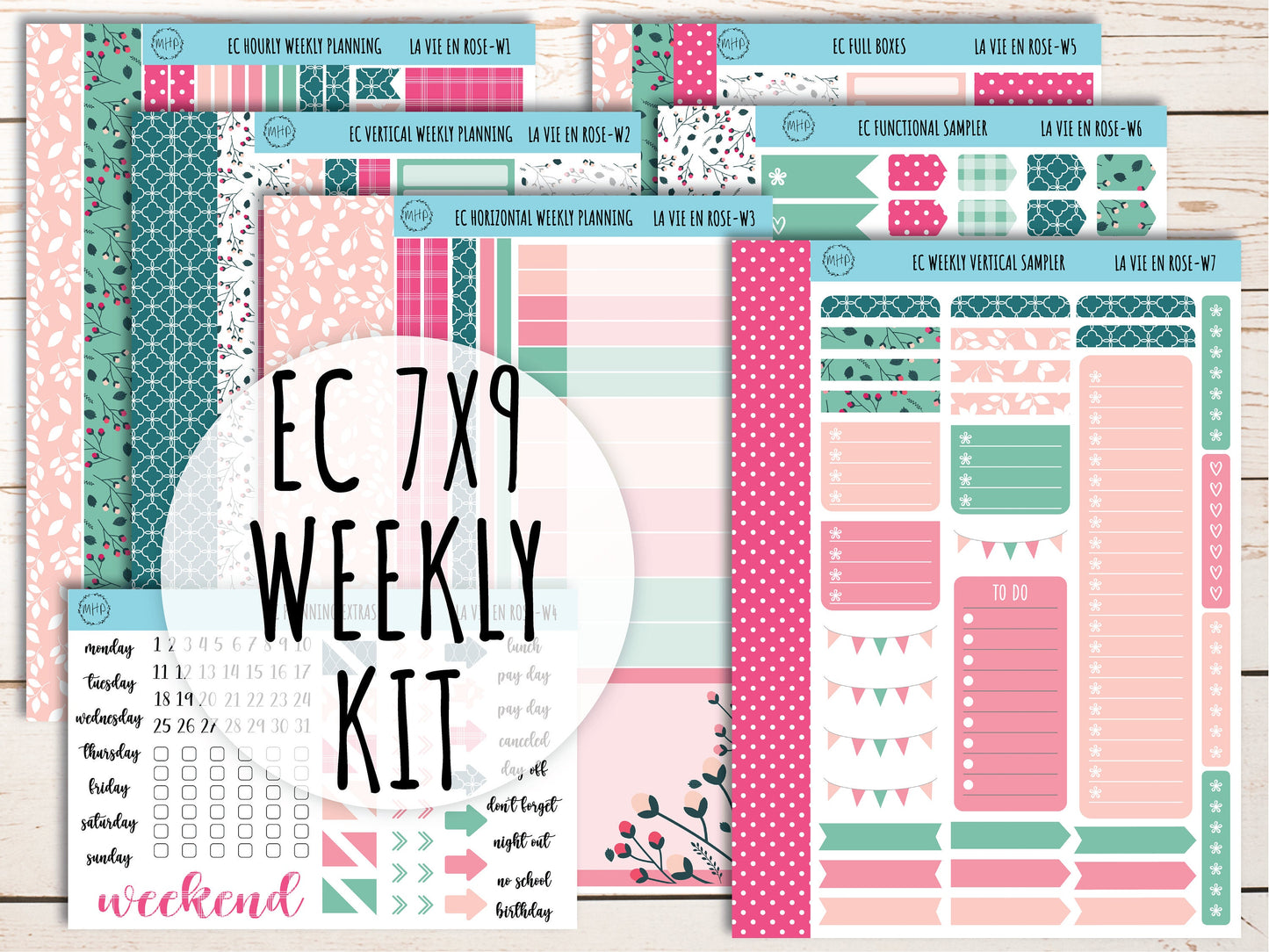 Erin Condren 7x9 Weekly Planning Kit. MAY" La Vie en Rose" Planner Stickers || LVER-W