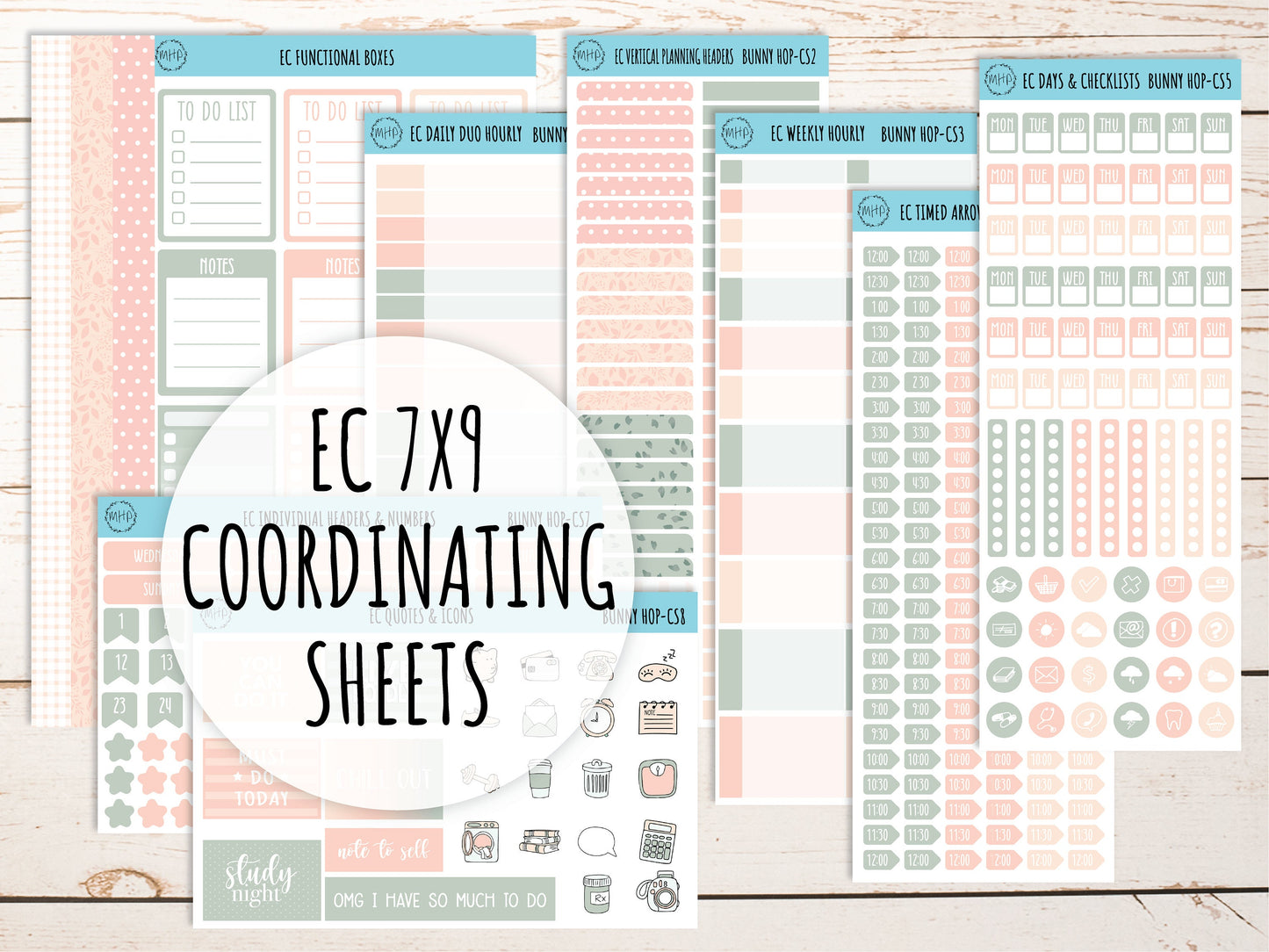 Stickers for 7x9 Erin Condren Planners. April "Bunny Hop" || BH-CS