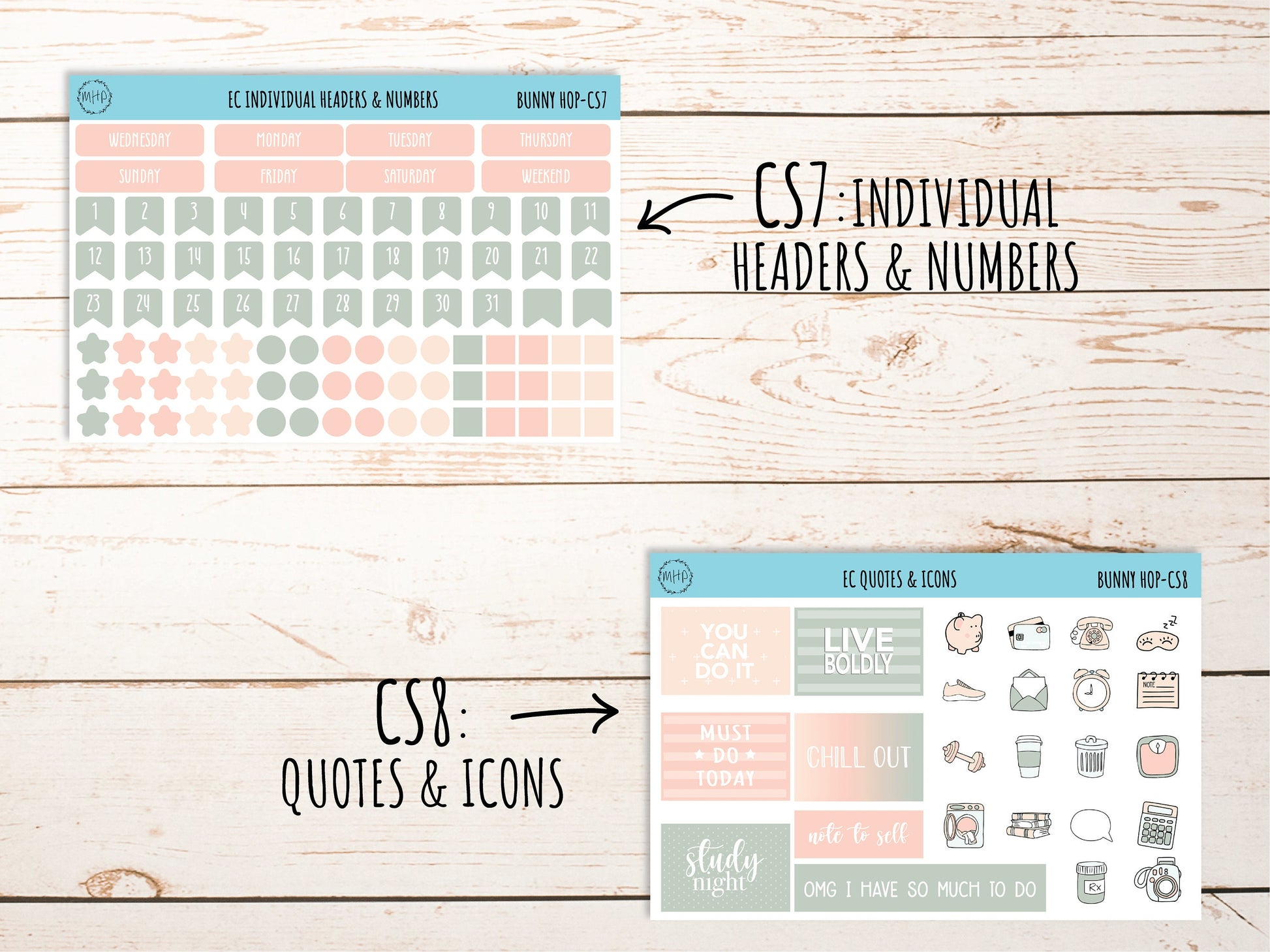 Stickers for 7x9 Erin Condren Planners. April "Bunny Hop" || BH-CS