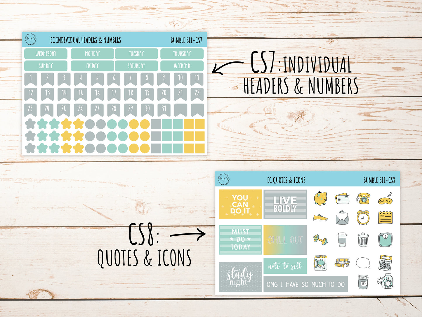 Stickers for 7x9 Erin Condren Planners. April "Bumble Bee" || BB-CS