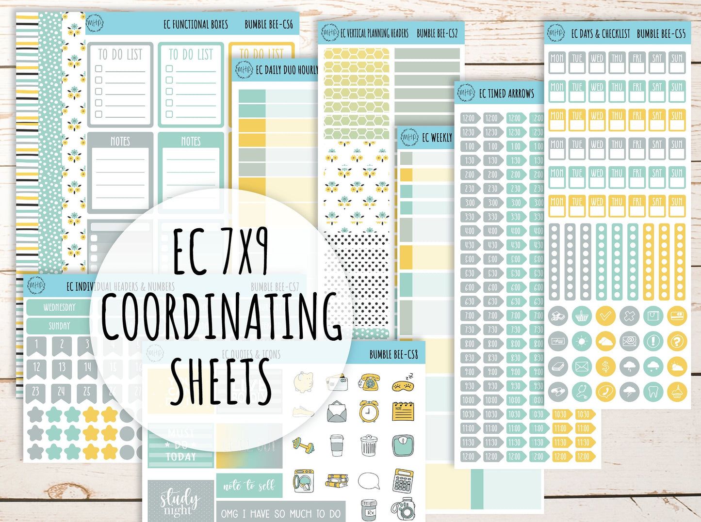 Stickers for 7x9 Erin Condren Planners. April "Bumble Bee" || BB-CS