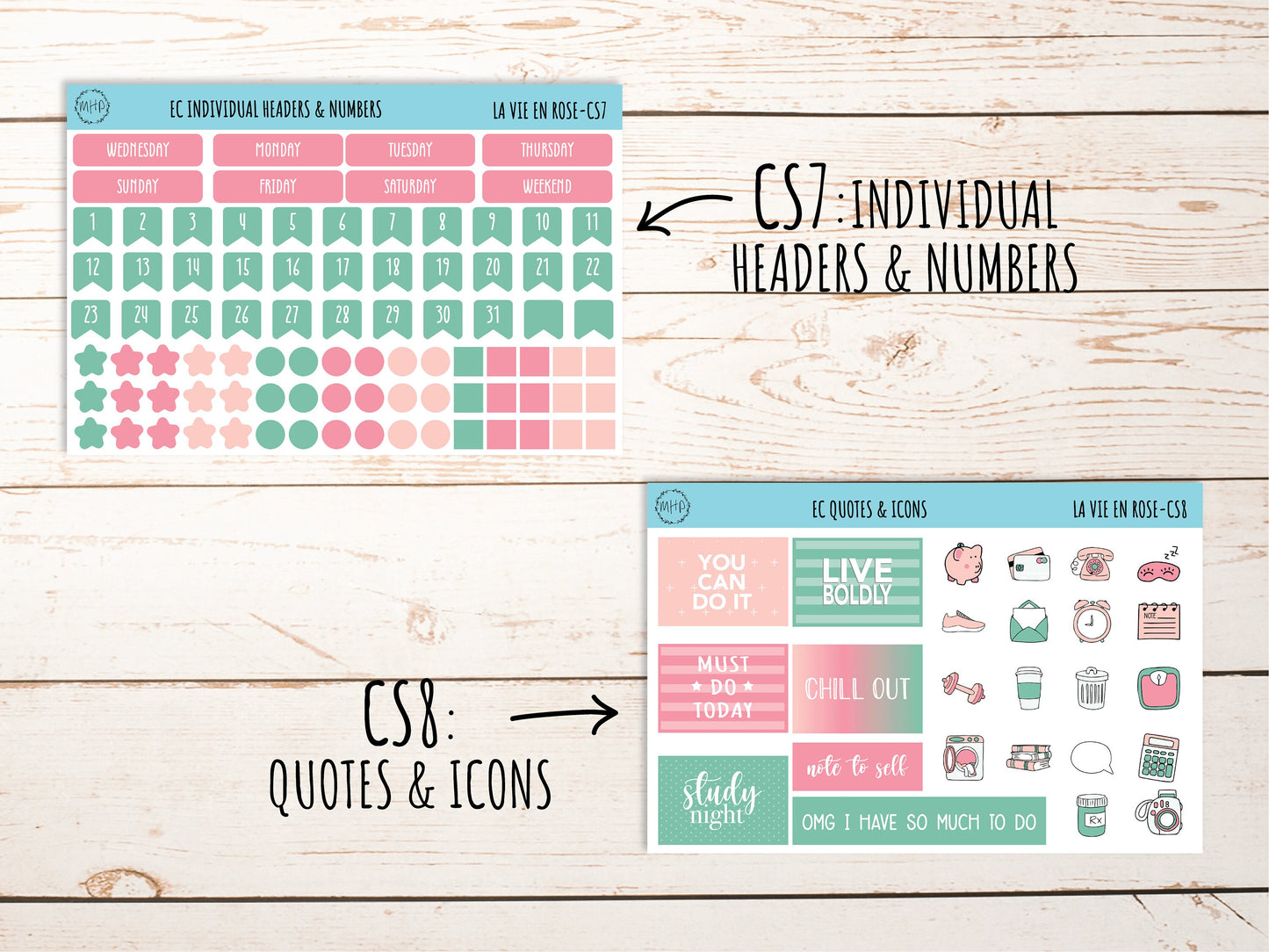 Stickers for 7x9 Erin Condren Planners. May "La Vie En Rose" || LVER-CS