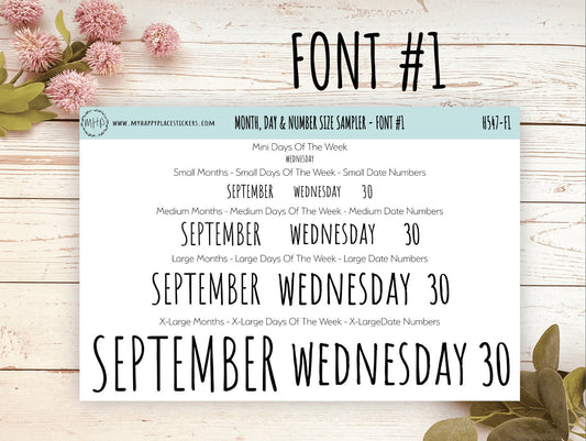 Months, Days of the Week & Number Stickers for Planners. Sticker Size Sampler || H547