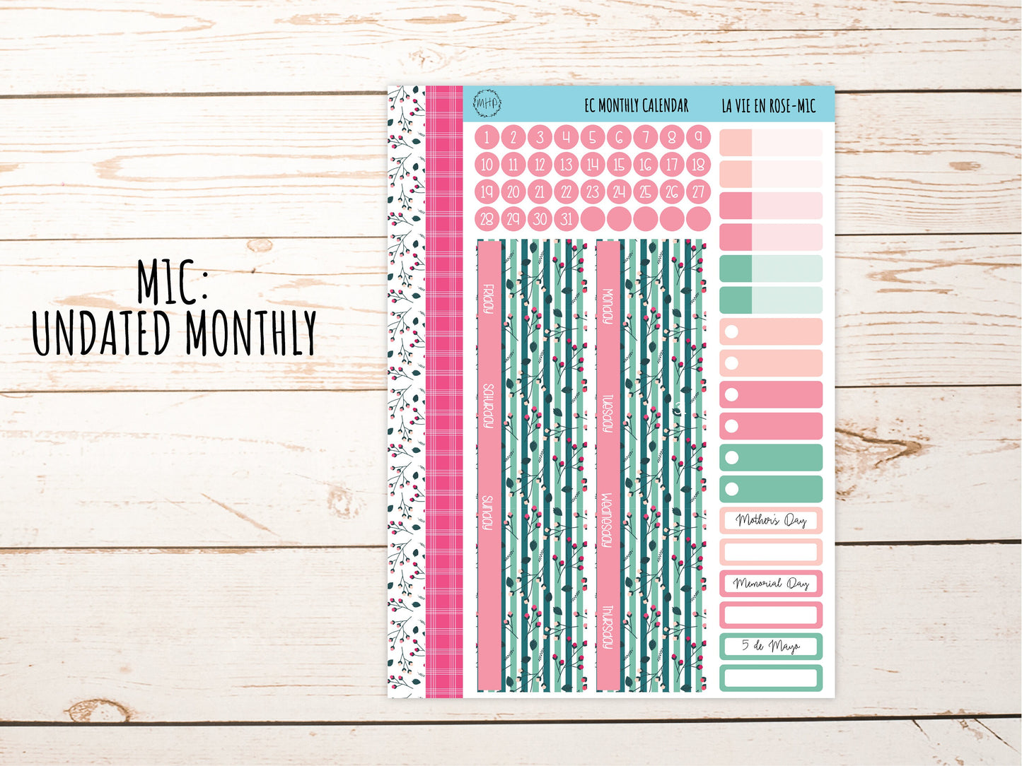 Erin Condren 7x9 Monthly Kit. MAY "La Vie En Rose" Planner Stickers || LVER-M