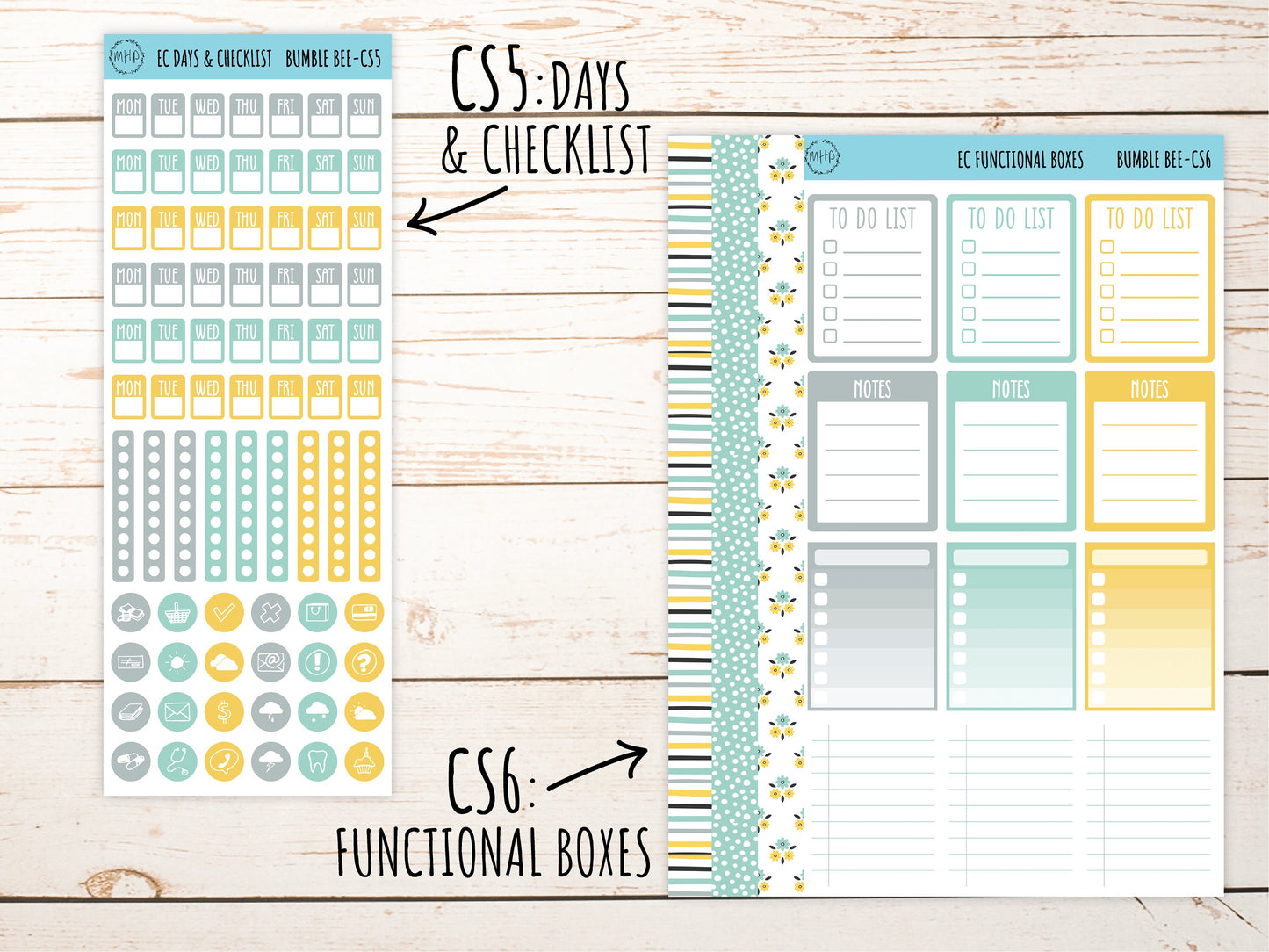 Stickers for 7x9 Erin Condren Planners. April "Bumble Bee" || BB-CS