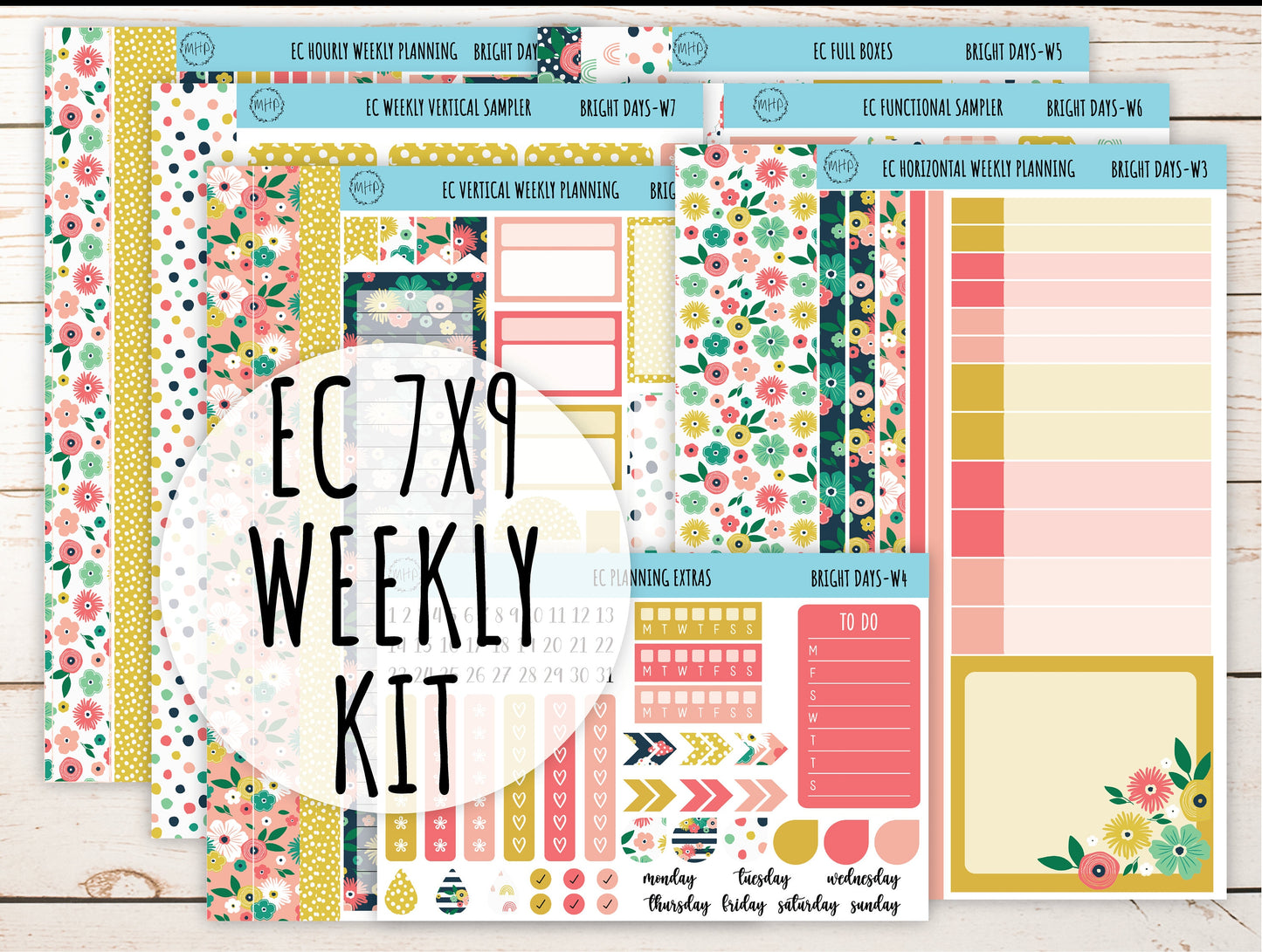Erin Condren 7x9 Weekly Planning Kit. JUNE "Bright Days" Planner Stickers || BD-W