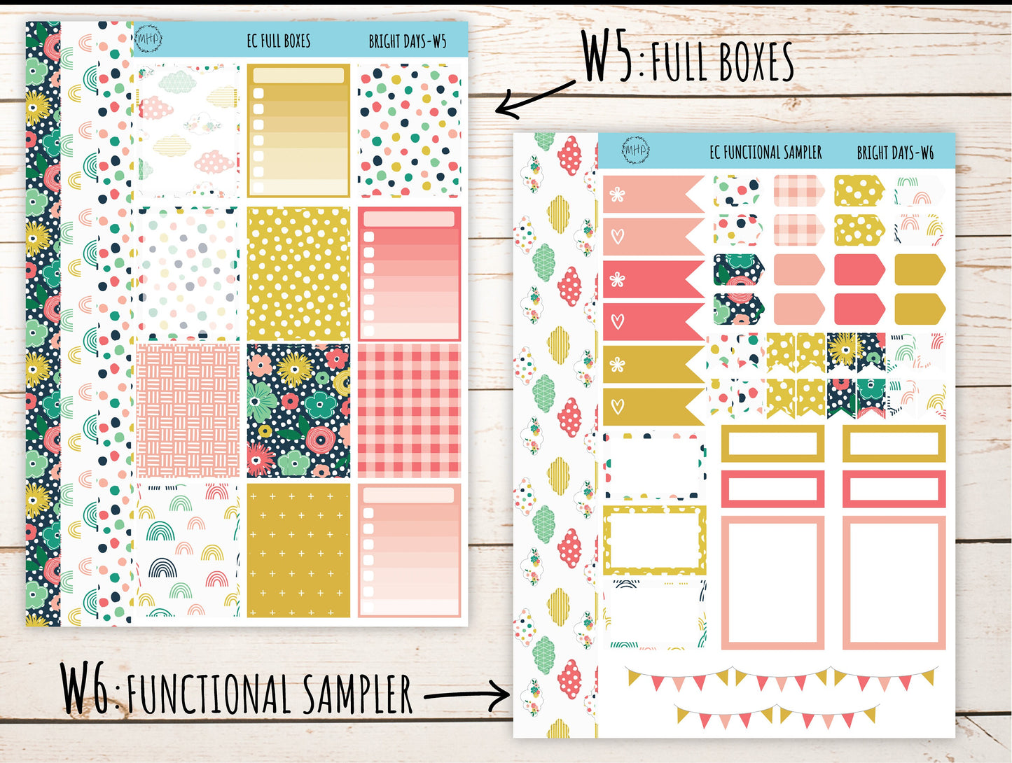 Erin Condren 7x9 Weekly Planning Kit. JUNE "Bright Days" Planner Stickers || BD-W
