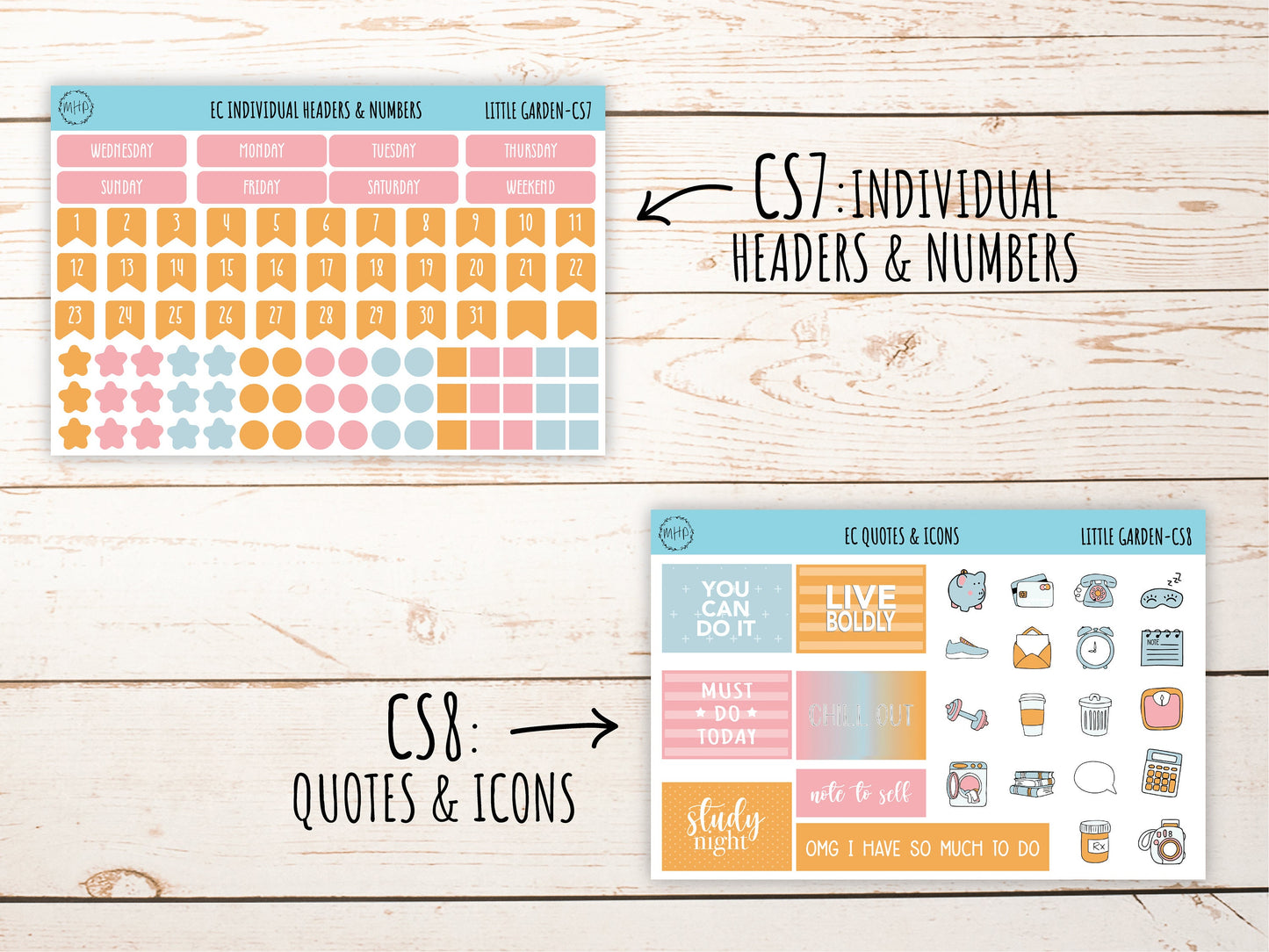 Stickers for 7x9 Erin Condren Planners. APRIL "Little Garden". Add-On Sticker Sheets || LG-CS