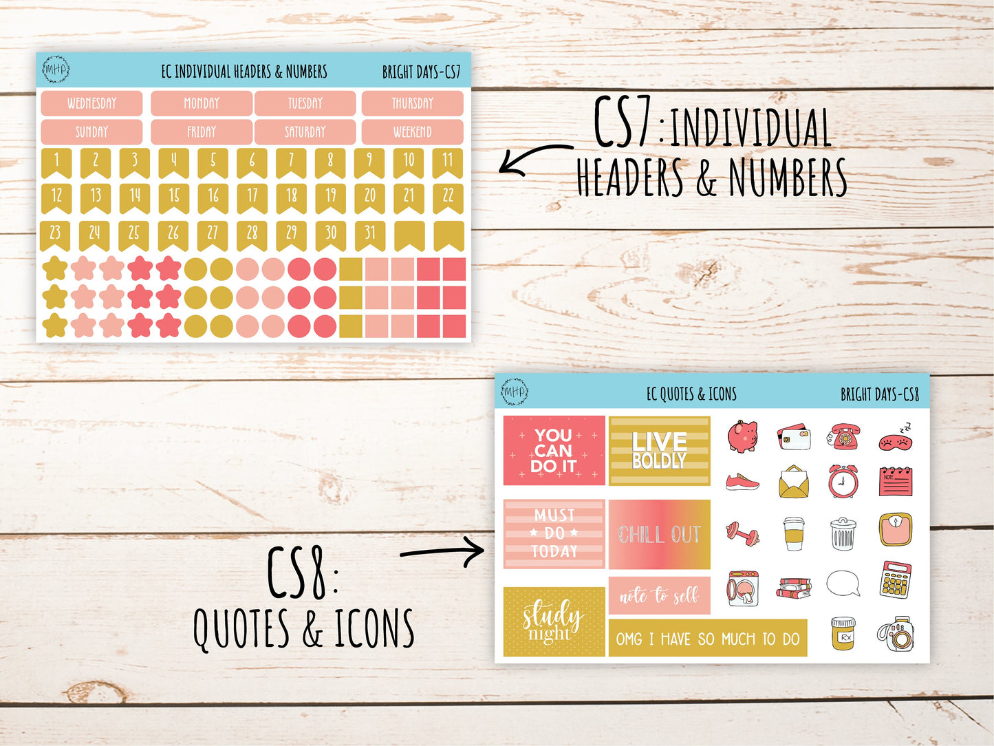 Stickers for 7x9 Erin Condren Planners. JUNE "Bright Days". Add-On Sticker Sheets || BD-CS