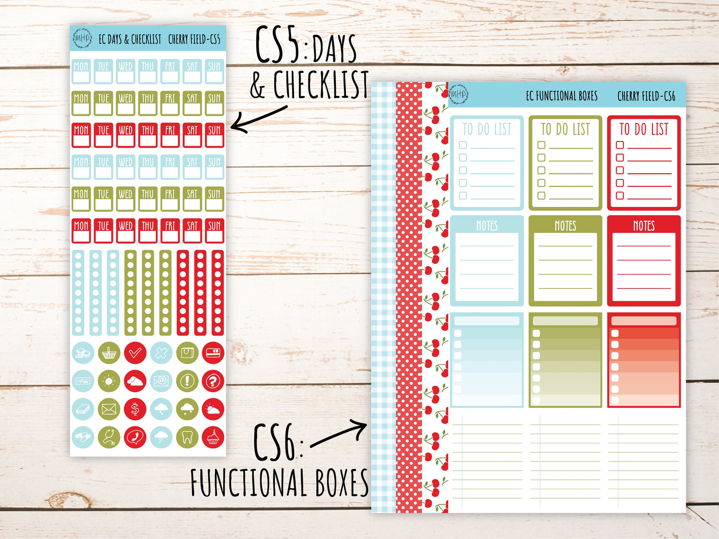Stickers for 7x9 Erin Condren Planners. JULY "Cherry Field". Add-On Sticker Sheets || CF-CS