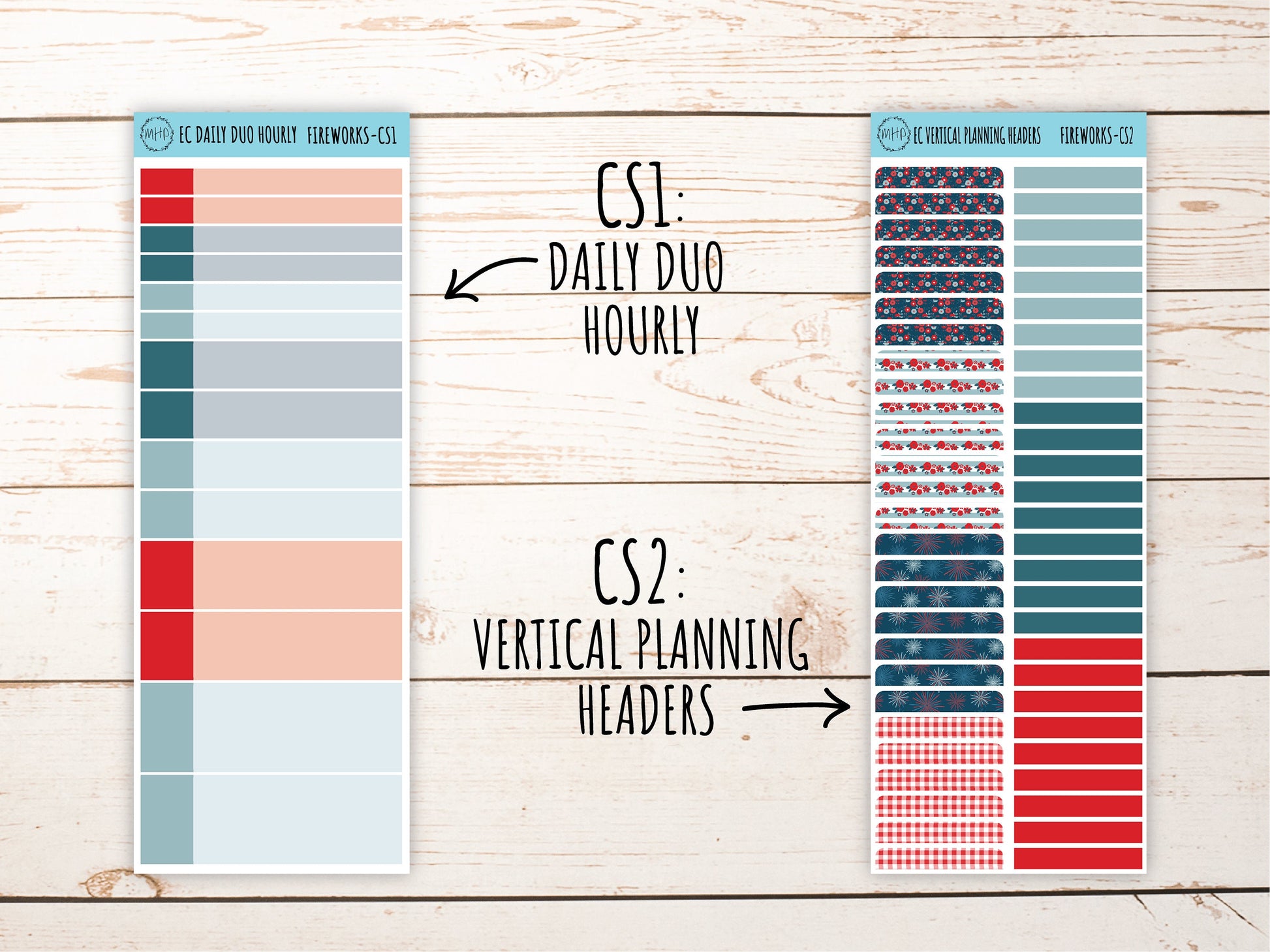 Erin Condren 7x9 Coordinating Planner Sticker Sheets. JULY "Fireworks". Add-On Sticker Sheets || F-CS