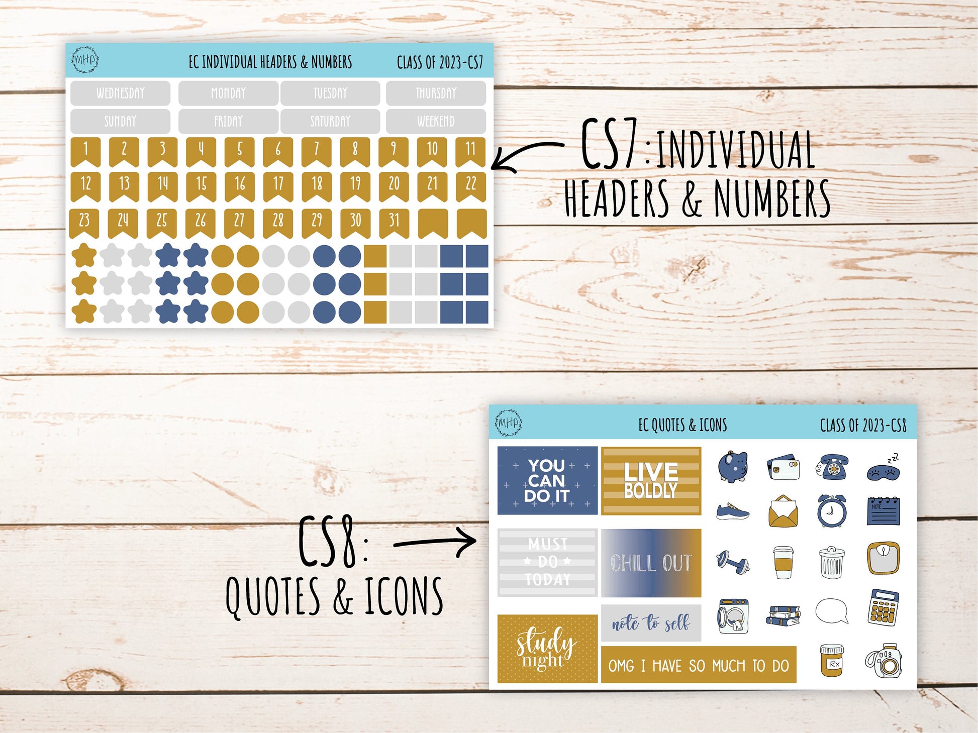 Stickers for 7x9 Erin Condren Planners. GRADUATION MONTH "Class of 2023. Add-On Sticker Sheets || C23-CS