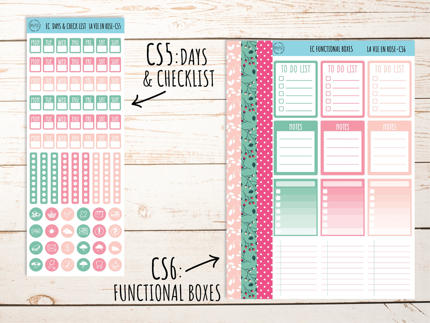 Stickers for 7x9 Erin Condren Planners. May "La Vie En Rose" || LVER-CS
