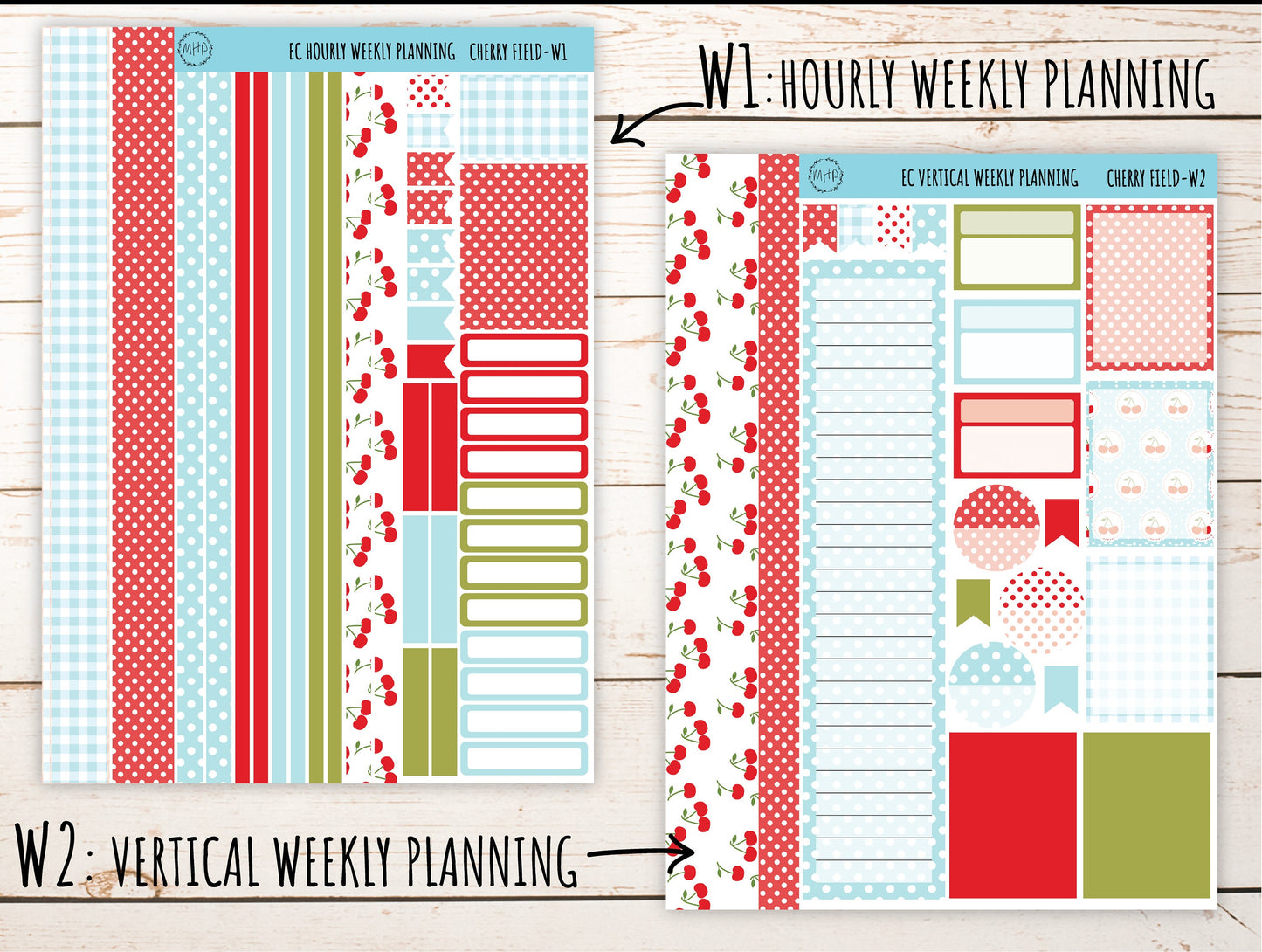Erin Condren 7x9 Weekly Planning Kit. JULY "Cherry Field" Planner Stickers || CF-W