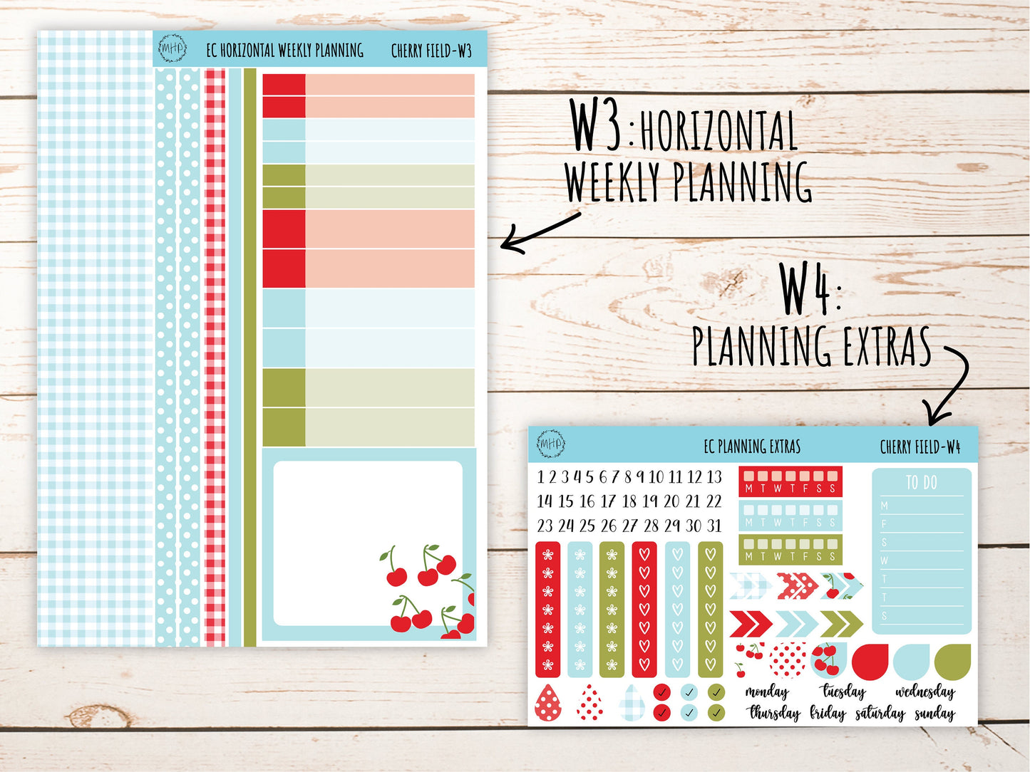 Erin Condren 7x9 Weekly Planning Kit. JULY "Cherry Field" Planner Stickers || CF-W