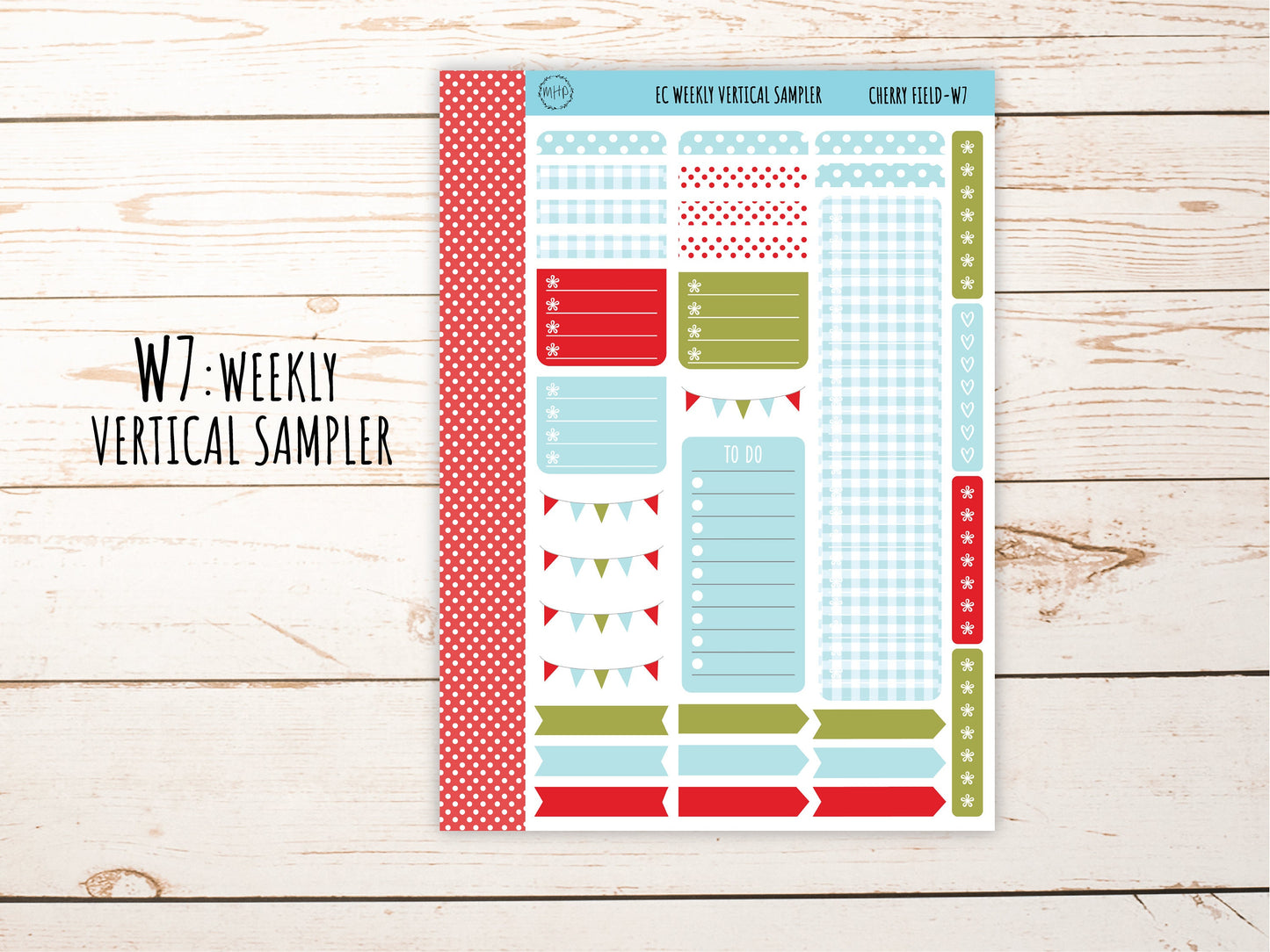 Erin Condren 7x9 Weekly Planning Kit. JULY "Cherry Field" Planner Stickers || CF-W