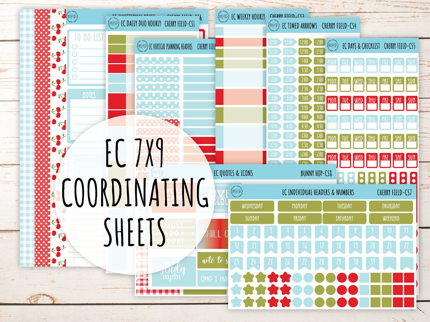 Stickers for 7x9 Erin Condren Planners. JULY "Cherry Field". Add-On Sticker Sheets || CF-CS