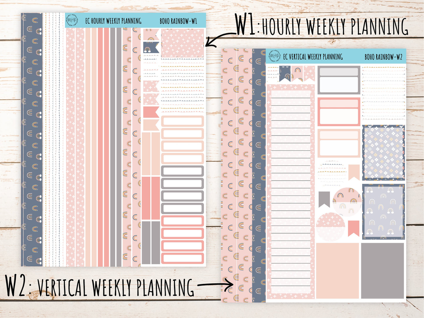 Erin Condren 7x9 Weekly Planning Kit. AUGUST "Boho Rainbow" Planner Stickers || BR-W