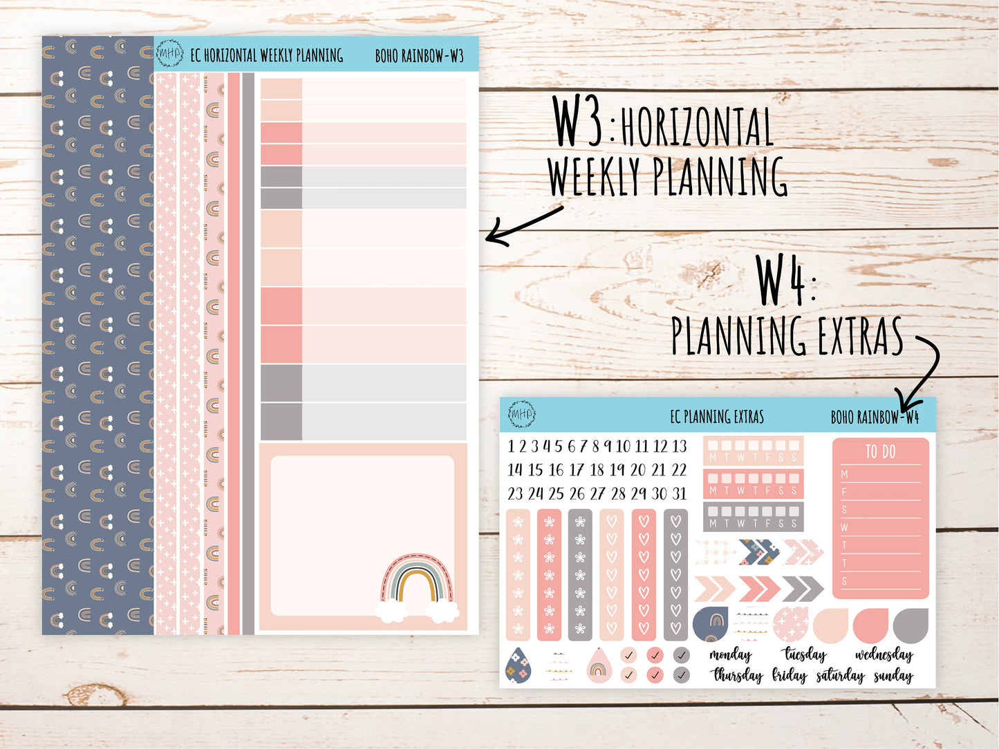 Erin Condren 7x9 Weekly Planning Kit. AUGUST "Boho Rainbow" Planner Stickers || BR-W