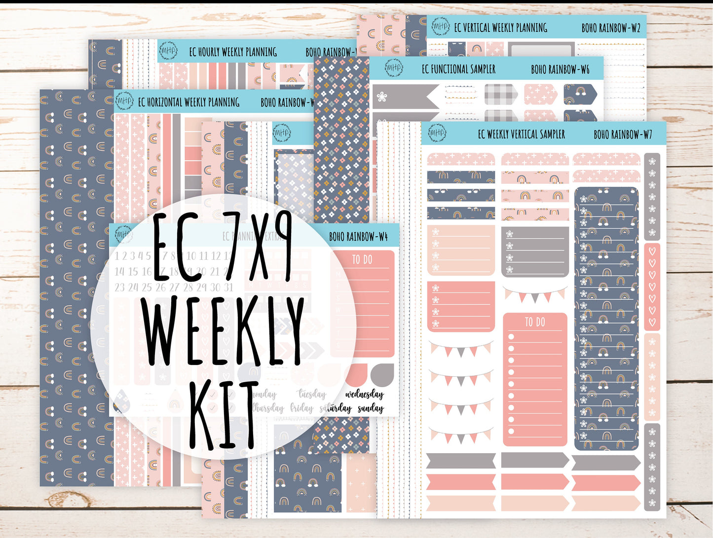 Erin Condren 7x9 Weekly Planning Kit. AUGUST "Boho Rainbow" Planner Stickers || BR-W