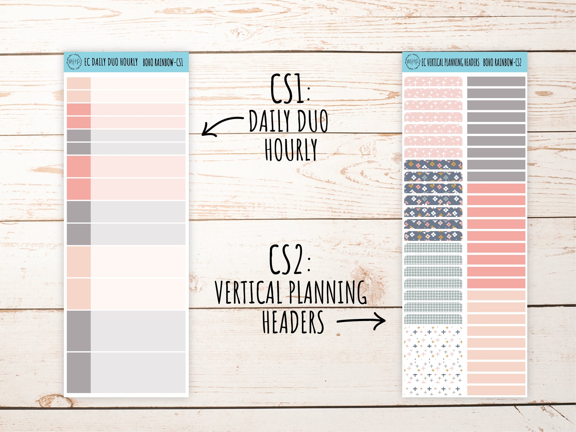 Erin Condren 7x9 Coordinating Planner Sticker Sheets. AUGUST "Boho Rainbow". Add-On Sticker Sheets || BR-CS