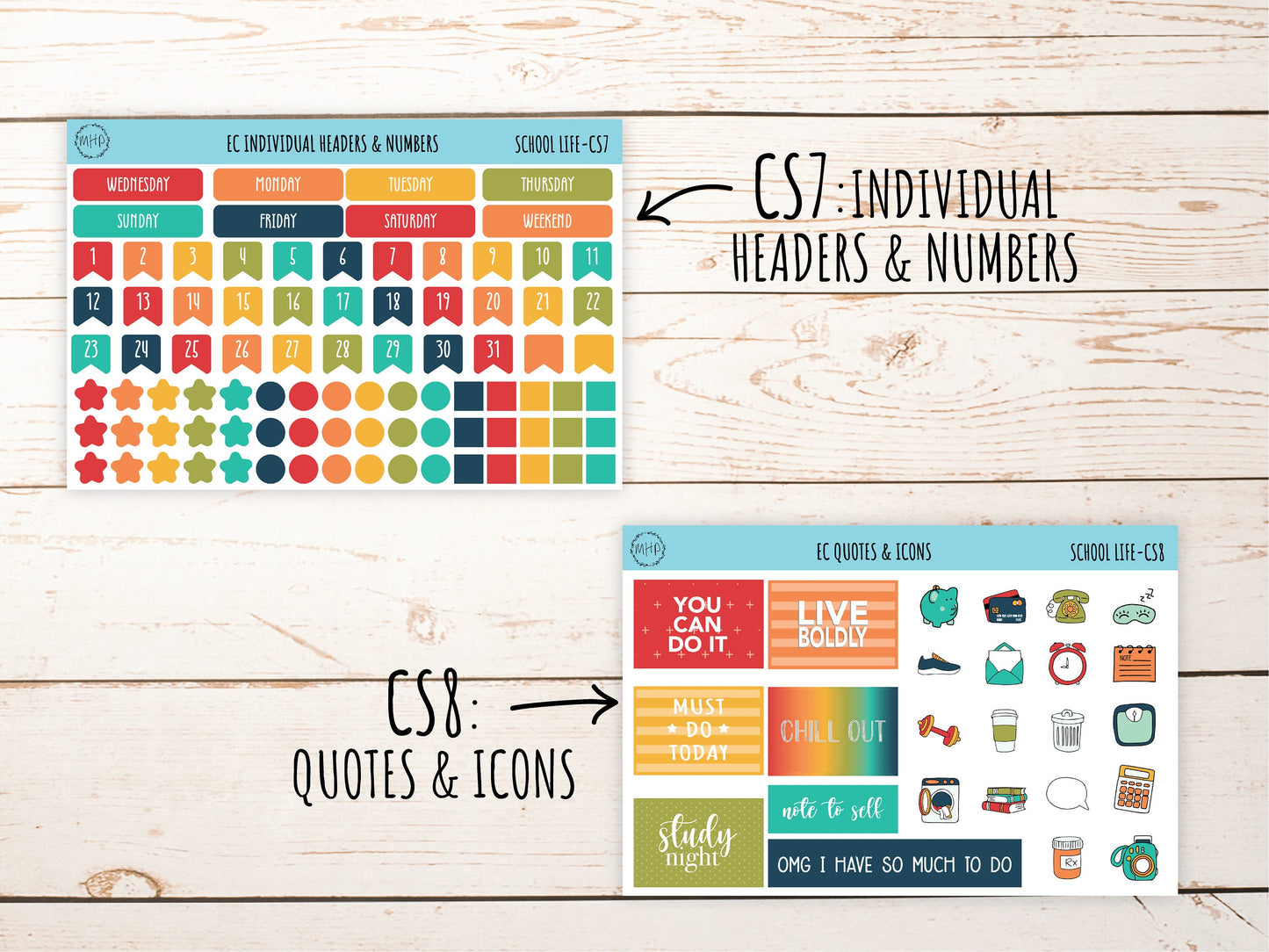 Erin Condren 7x9 Coordinating Planner Sticker Sheets. SEPTEMBER "School Life". Add-On Sticker Sheets || SL-CS