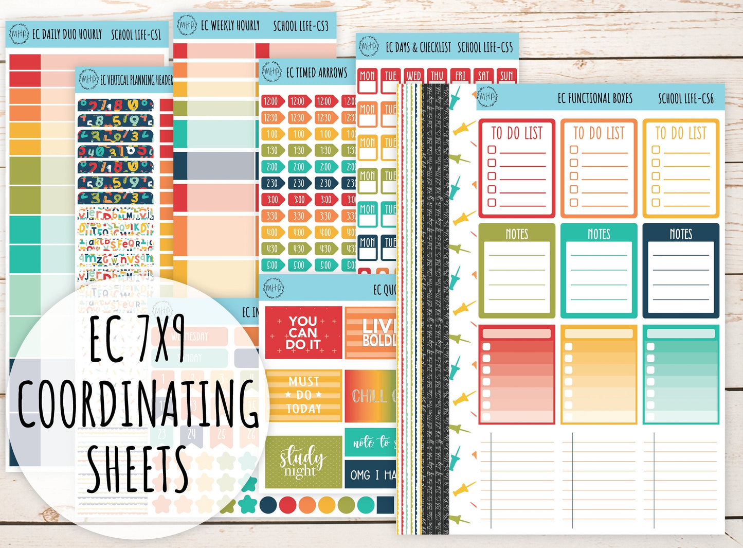 Erin Condren 7x9 Coordinating Planner Sticker Sheets. SEPTEMBER "School Life". Add-On Sticker Sheets || SL-CS