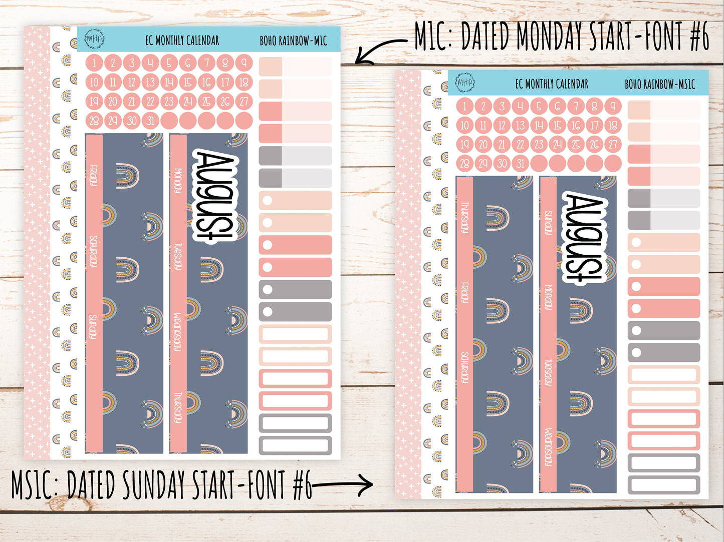 Erin Condren 7x9 Monthly Kit. AUGUST "Boho Rainbow" Planner Stickers || BR-M
