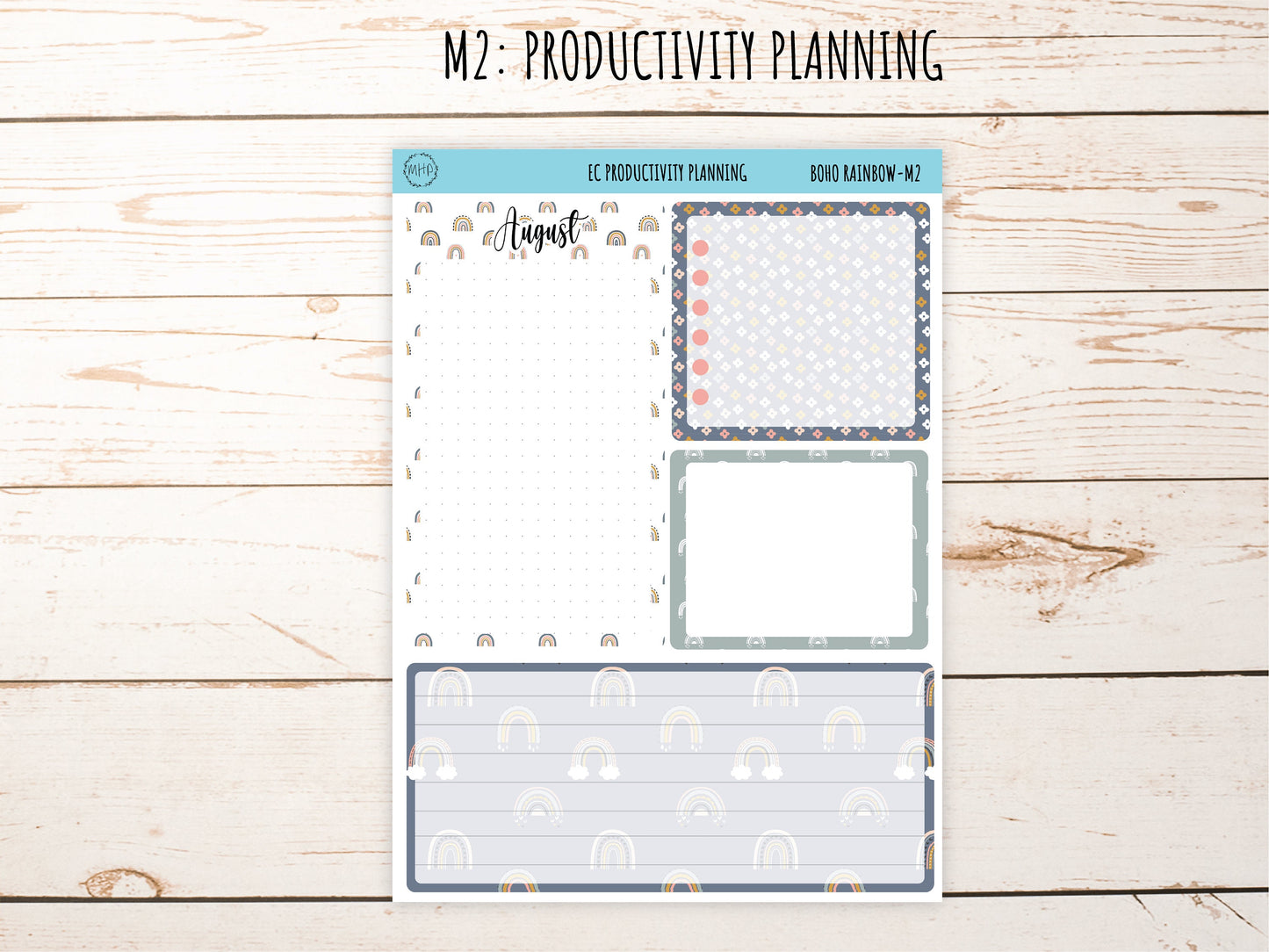 Erin Condren 7x9 Monthly Kit. AUGUST "Boho Rainbow" Planner Stickers || BR-M