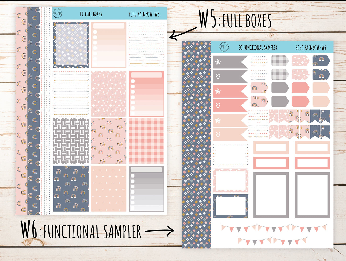 Erin Condren 7x9 Weekly Planning Kit. AUGUST "Boho Rainbow" Planner Stickers || BR-W