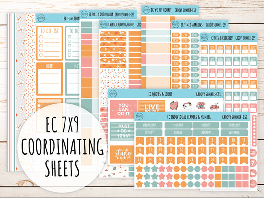 Erin Condren 7x9 Coordinating Planner Sticker Sheets. AUGUST "Groovy Summer". Add-On Sticker Sheets || GS-CS