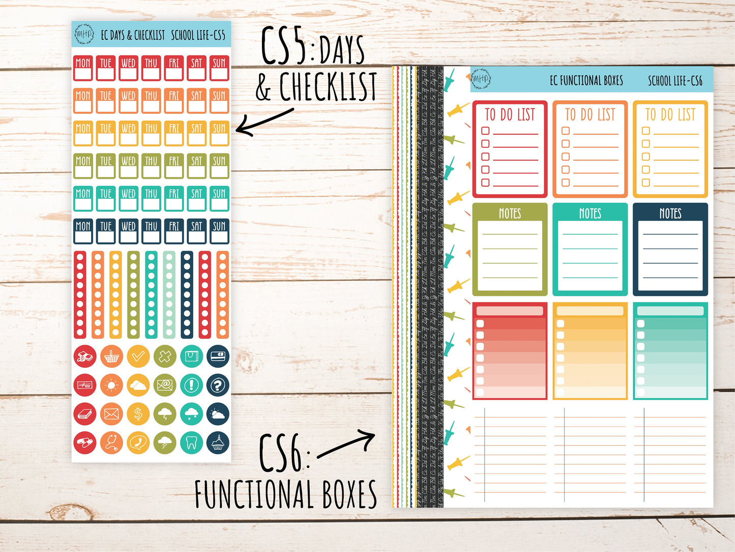 Erin Condren 7x9 Coordinating Planner Sticker Sheets. SEPTEMBER "School Life". Add-On Sticker Sheets || SL-CS
