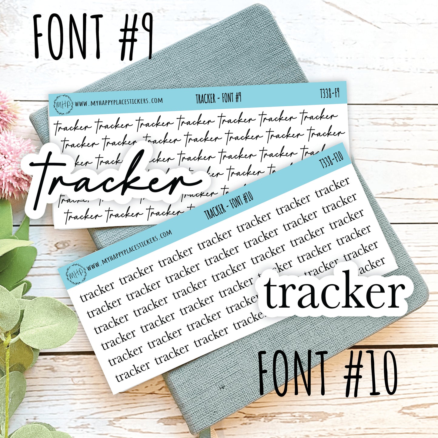 TRACKER Stickers for Planner and Bullet Journals. 7 Fonts to Choose From || T338