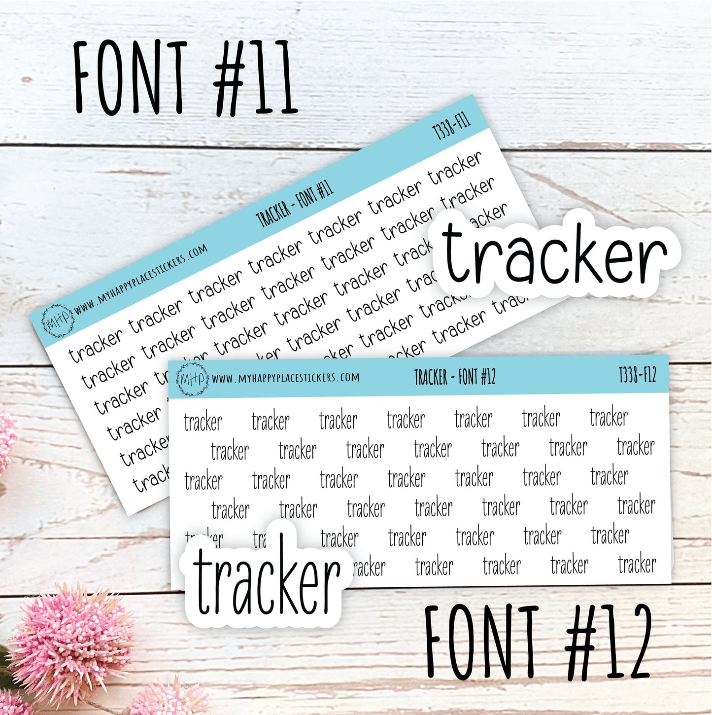 TRACKER Stickers for Planner and Bullet Journals. 7 Fonts to Choose From || T338