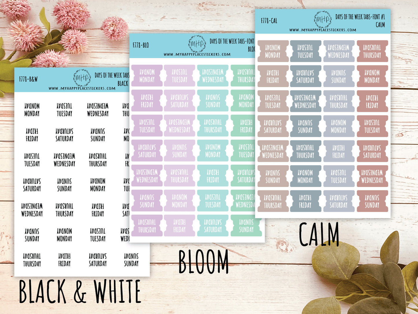 Days of the Week Tabs. Stickers for Planners. Tabs for Planners. Days of the Week Stickers || F778
