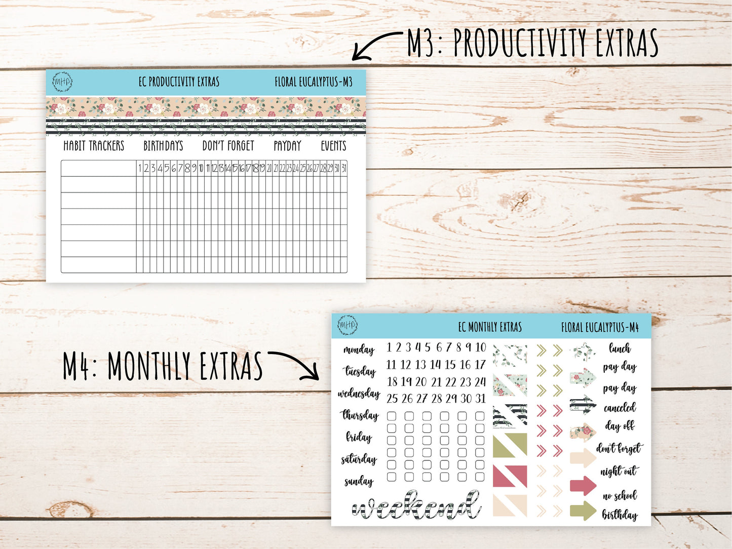Erin Condren 7x9 Monthly Kit. MAY "Floral Eucalyptus" Planner Stickers || FE-M