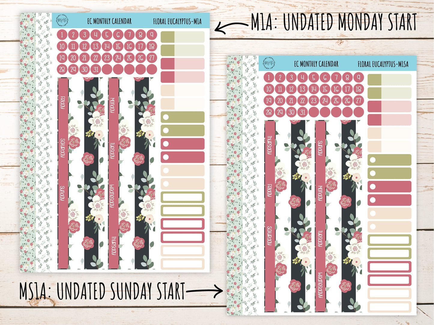 Erin Condren 7x9 Monthly Kit. MAY "Floral Eucalyptus" Planner Stickers || FE-M