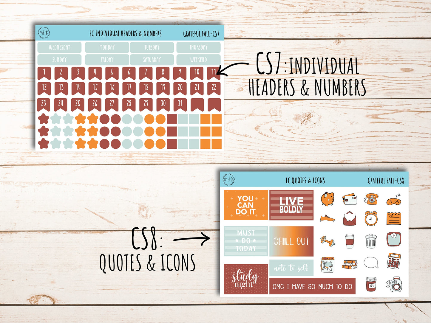 Stickers for 7x9 Erin Condren Planners. NOVEMBER "Grateful Fall". Add-On Sticker Sheets || AF-CS