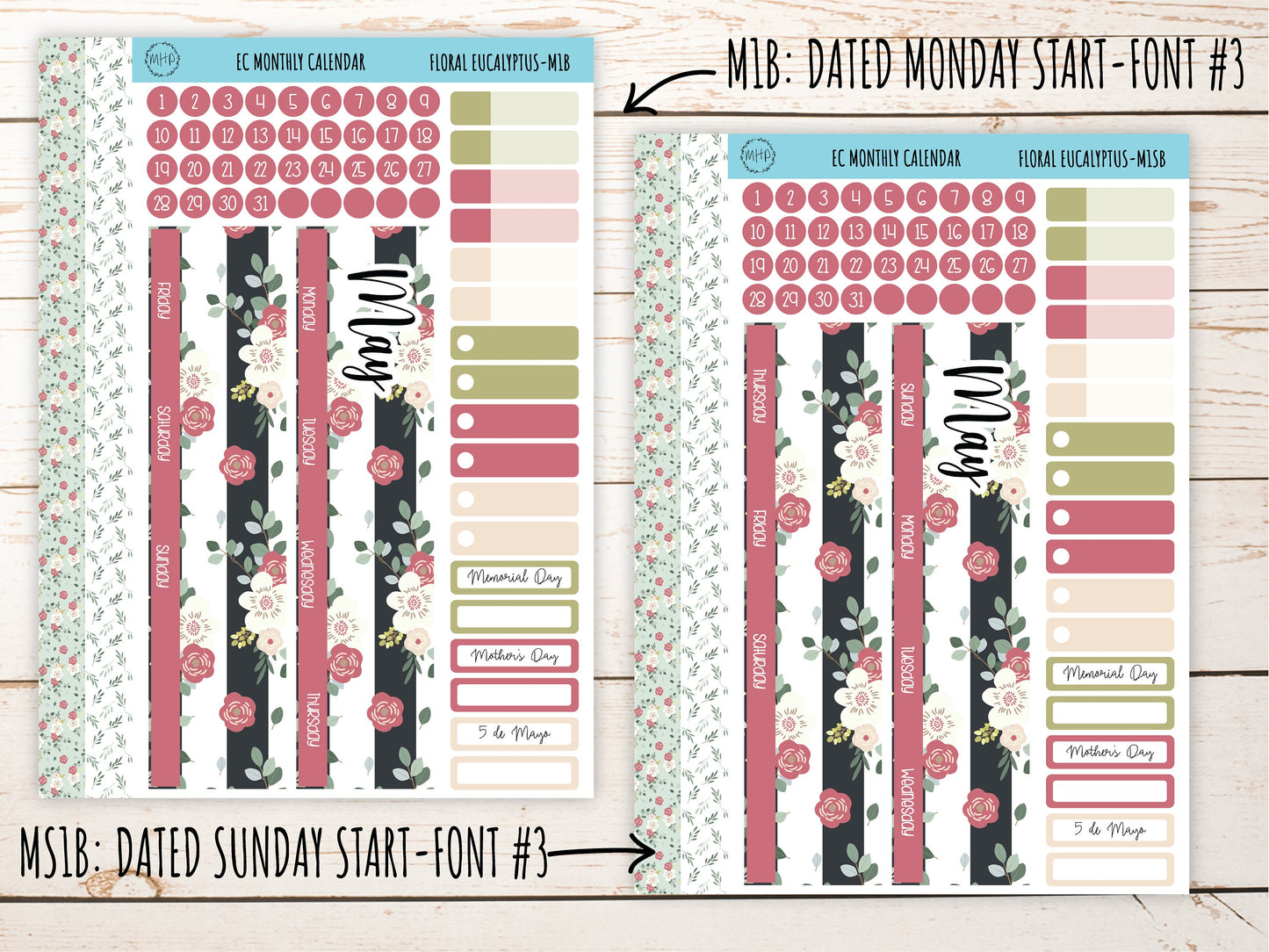 Erin Condren 7x9 Monthly Kit. MAY "Floral Eucalyptus" Planner Stickers || FE-M