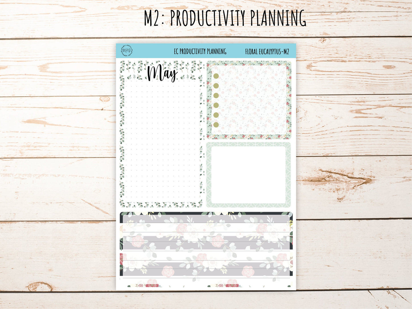 Erin Condren 7x9 Monthly Kit. MAY "Floral Eucalyptus" Planner Stickers || FE-M