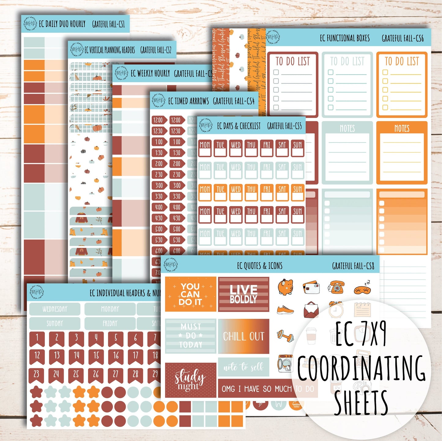 Stickers for 7x9 Erin Condren Planners. NOVEMBER "Grateful Fall". Add-On Sticker Sheets || AF-CS