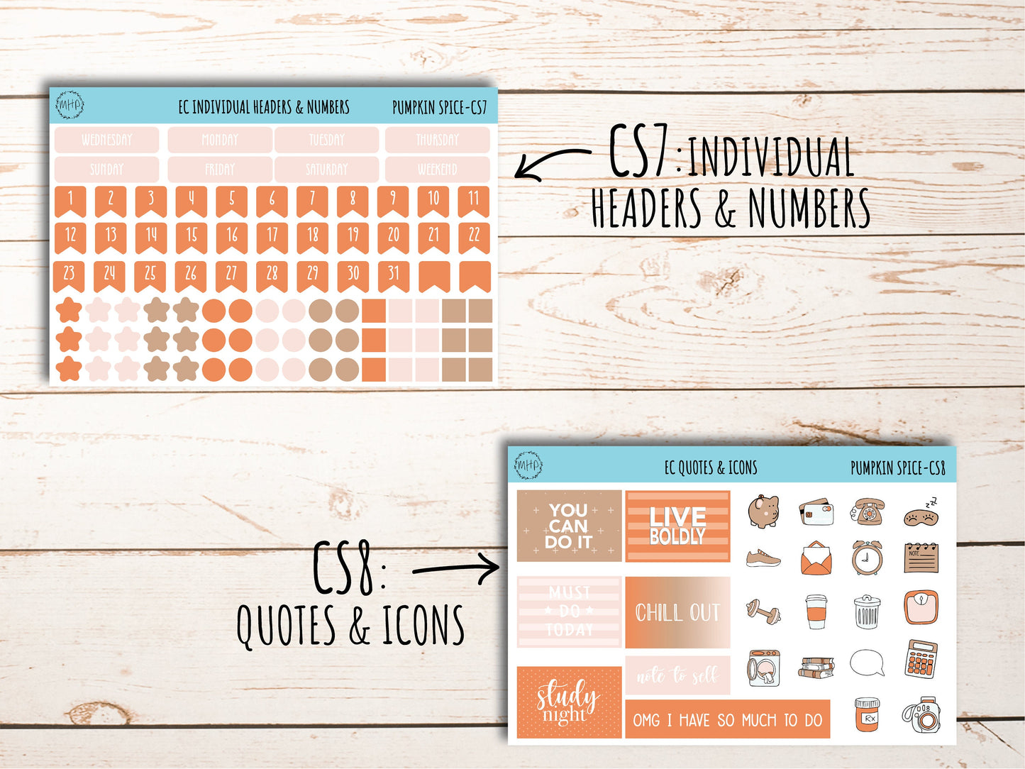 Stickers for 7x9 Erin Condren Planners. NOVEMBER "Pumpkin Spice". Add-On Sticker Sheets || PS-CS
