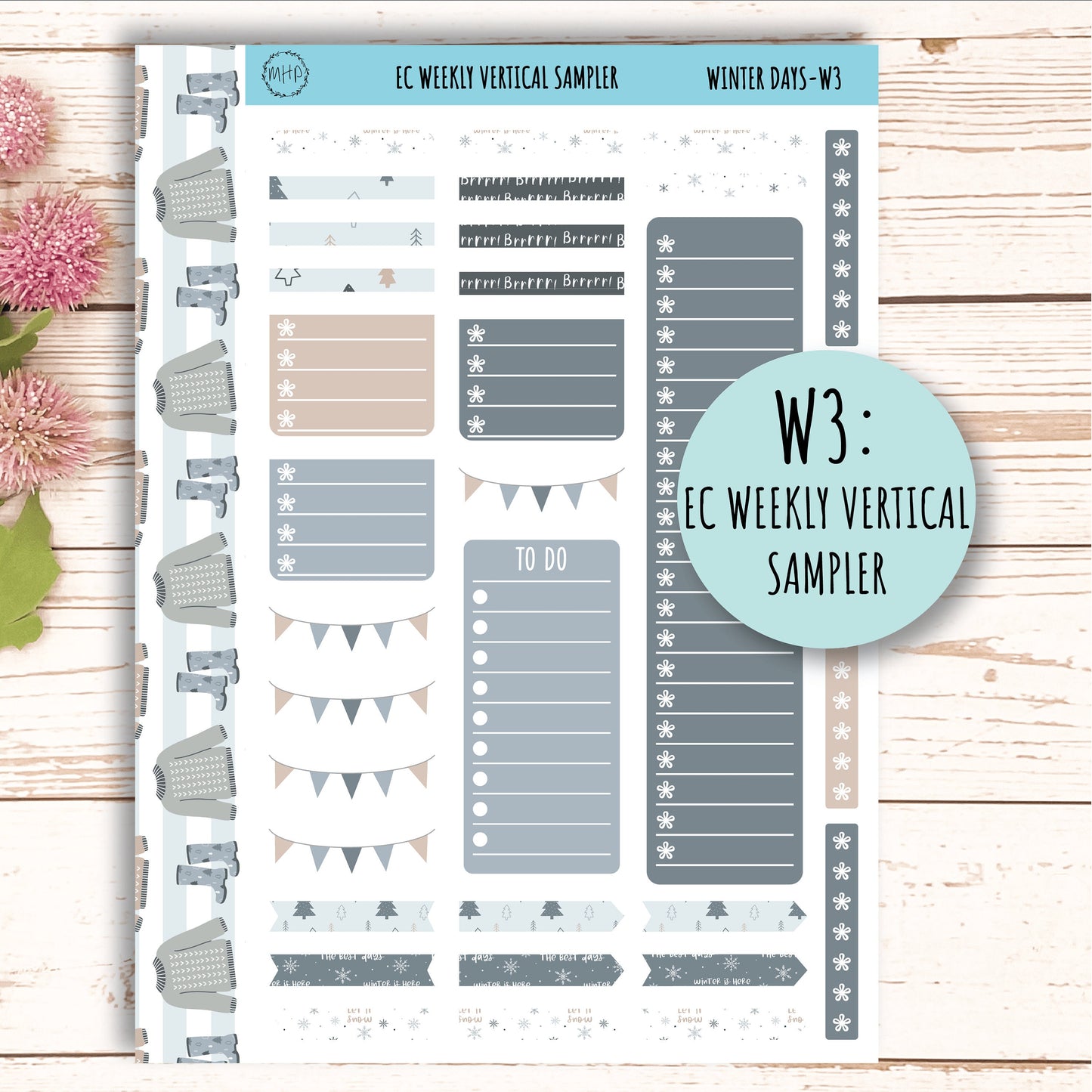 Erin Condren 7x9 Weekly Planning Kit. Planner Stickers JANUARY "Winter Days" || WD-W